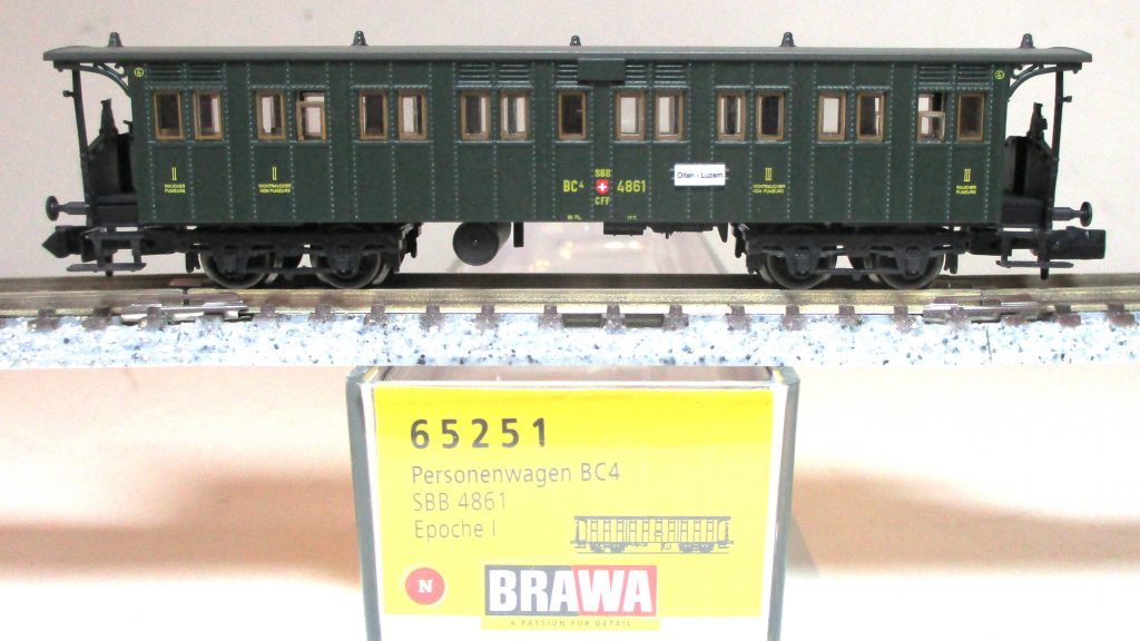 Brawa 65251 Historischer Personenwagen/4-achs. BC4 grün SBB-1