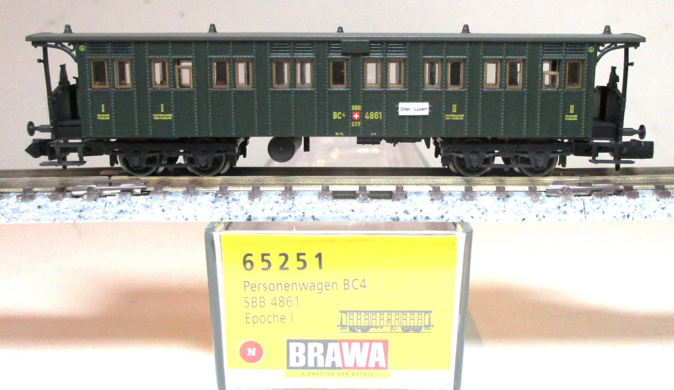 Brawa 65251 Historischer Personenwagen/4-achs. BC4 grün SBB-1