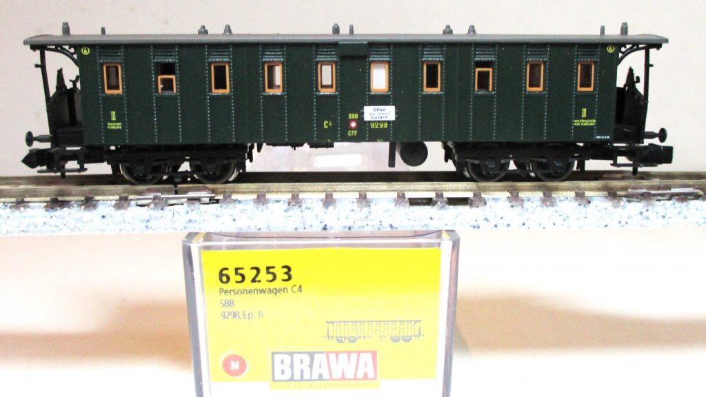 Brawa 65253 Historischer Personenwagen/4-achs. C4 grün SBB-2