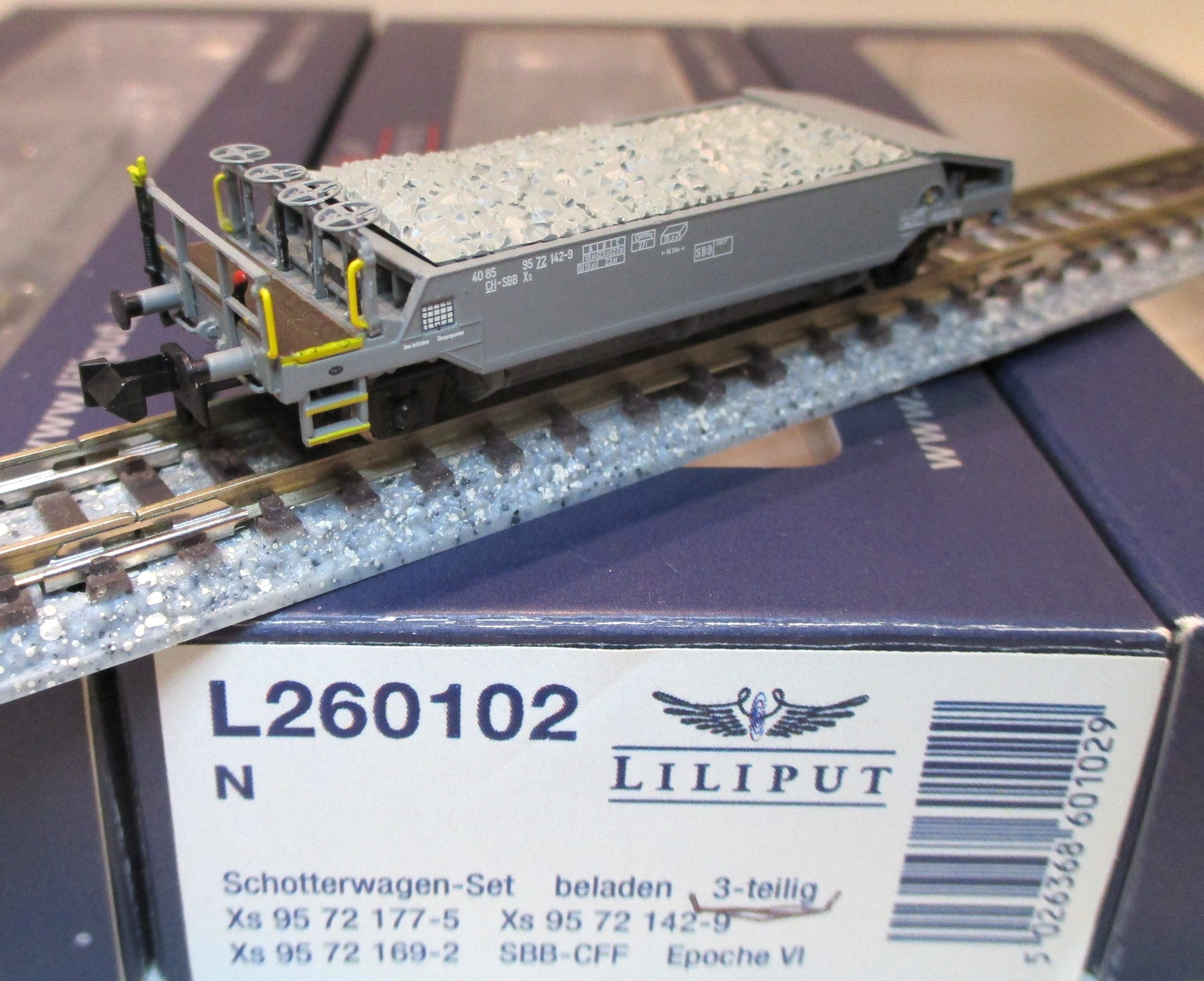 Liliput 260102 Schotterwagen-Set/2-achs. grau SBB-6 3-tlg. – Bild 2