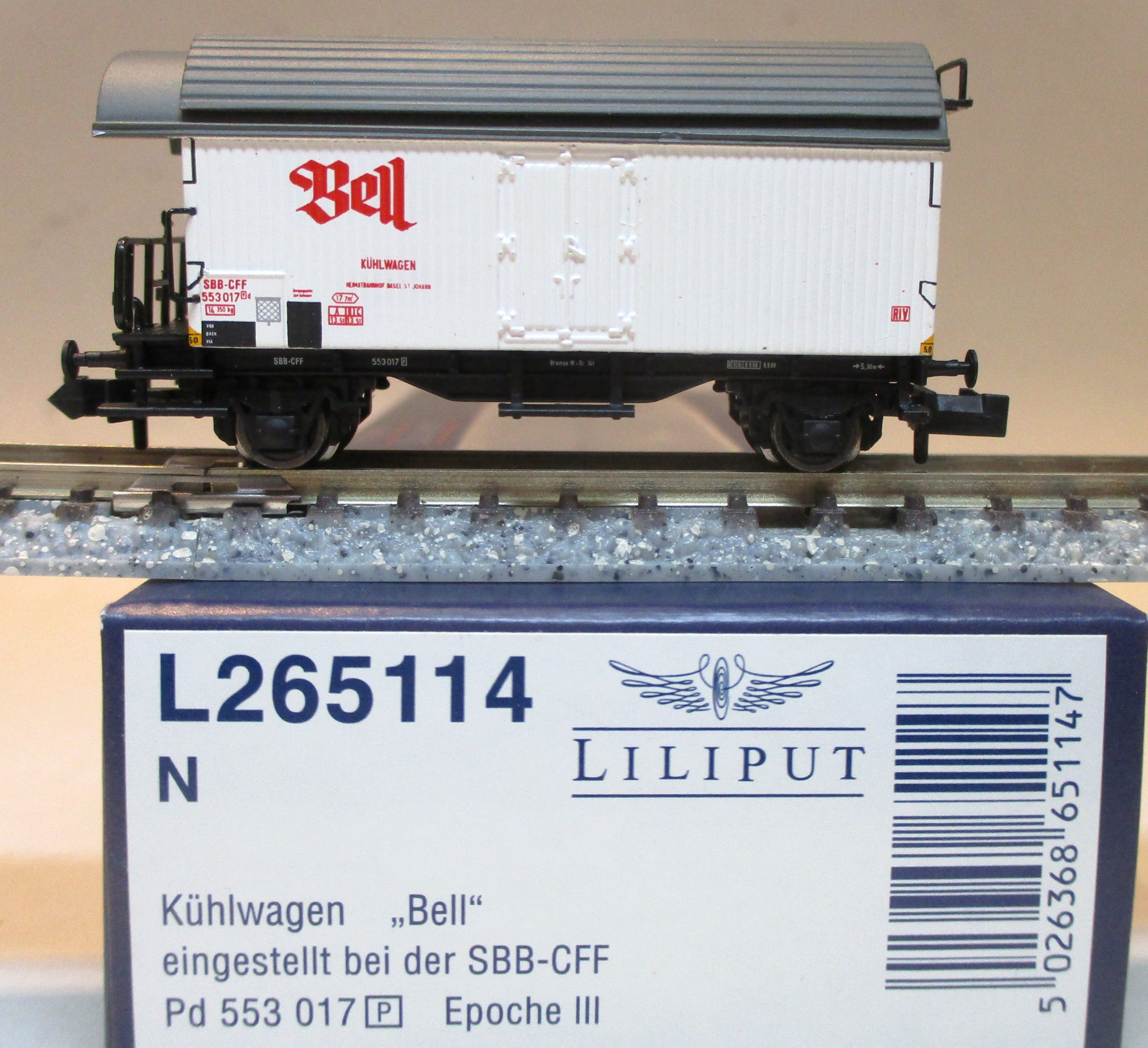 Liliput 265114 Kühlwagen/2-achs./BrB Pd 'Bell' weiß' SBB-CFF-3