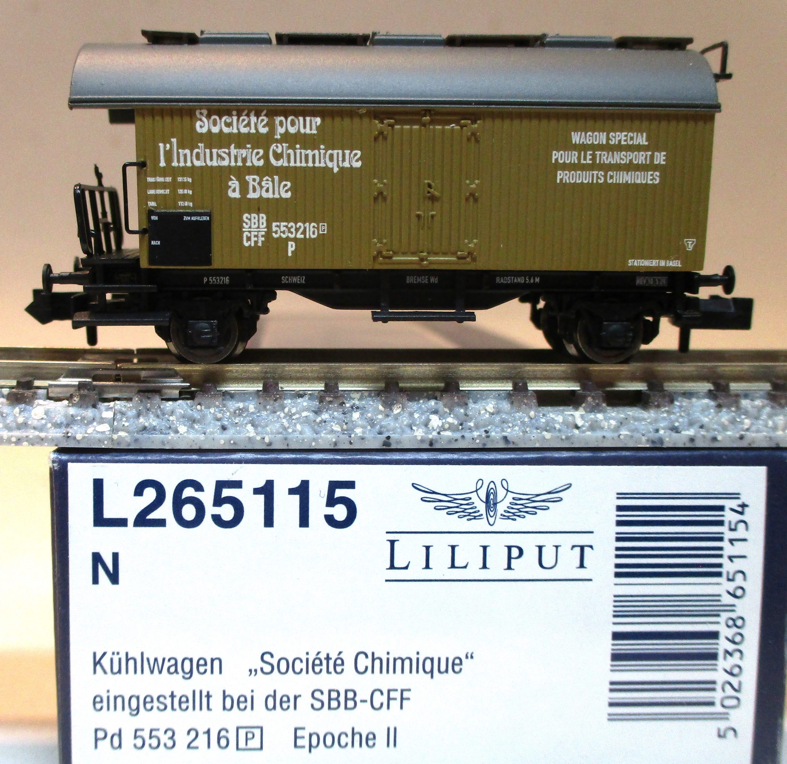 Liliput 265115 Kühlwagen/2-achs./BrB Pd 'Societe-Chimique' braun SBB-CFF-2
