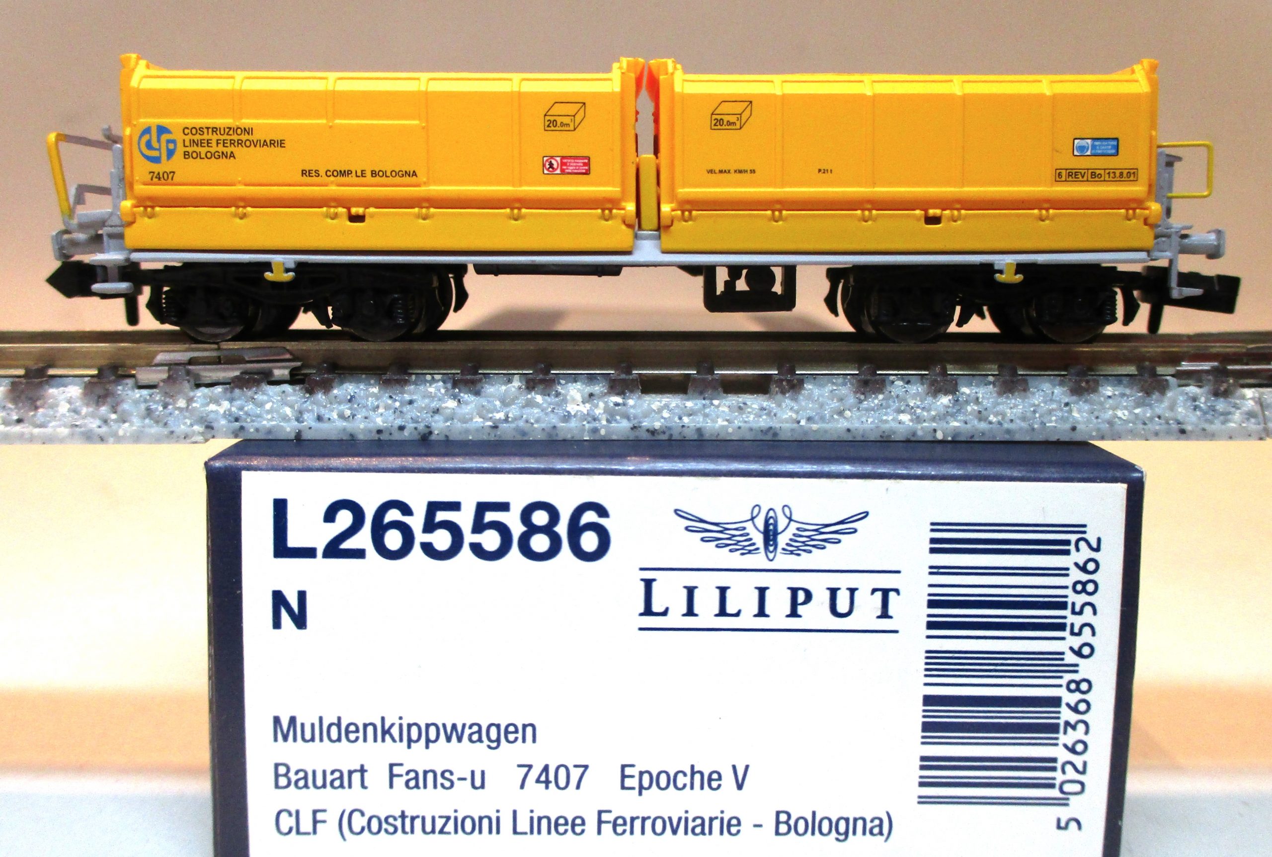 Liliput 265586 Muldenkippwagen/4-achs. Fans-u gelb CLF-Bologna-5