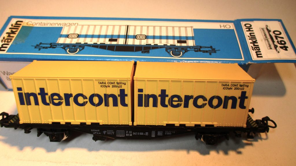 Märklin 4670 Containerwagen/2-a. 2x 20ft. Container intercont gelb DB-4