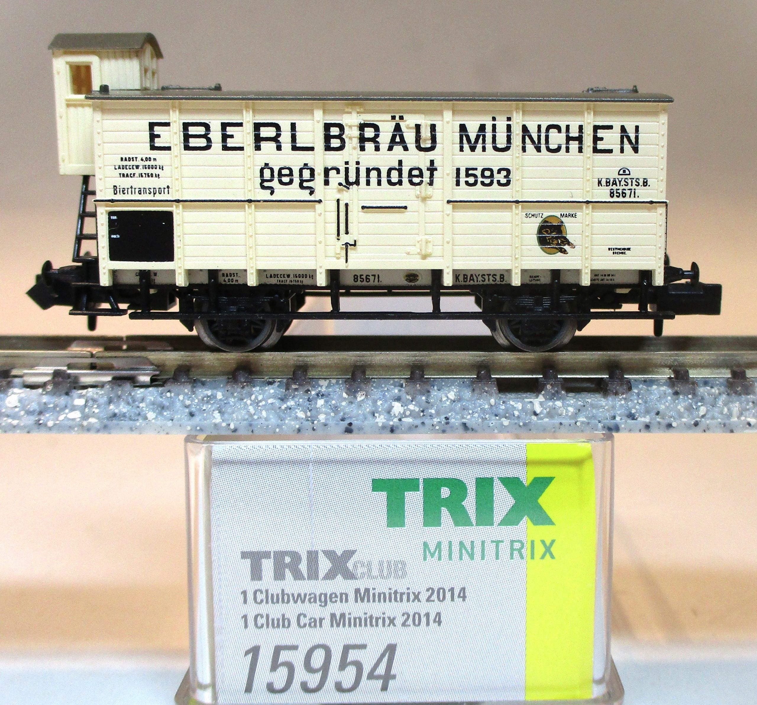 Minitrix 15954 Güterwagen/2-achs./BrH 'Club-JW-2014' 'Eberlbräu' weiß K.Bay.St.B.