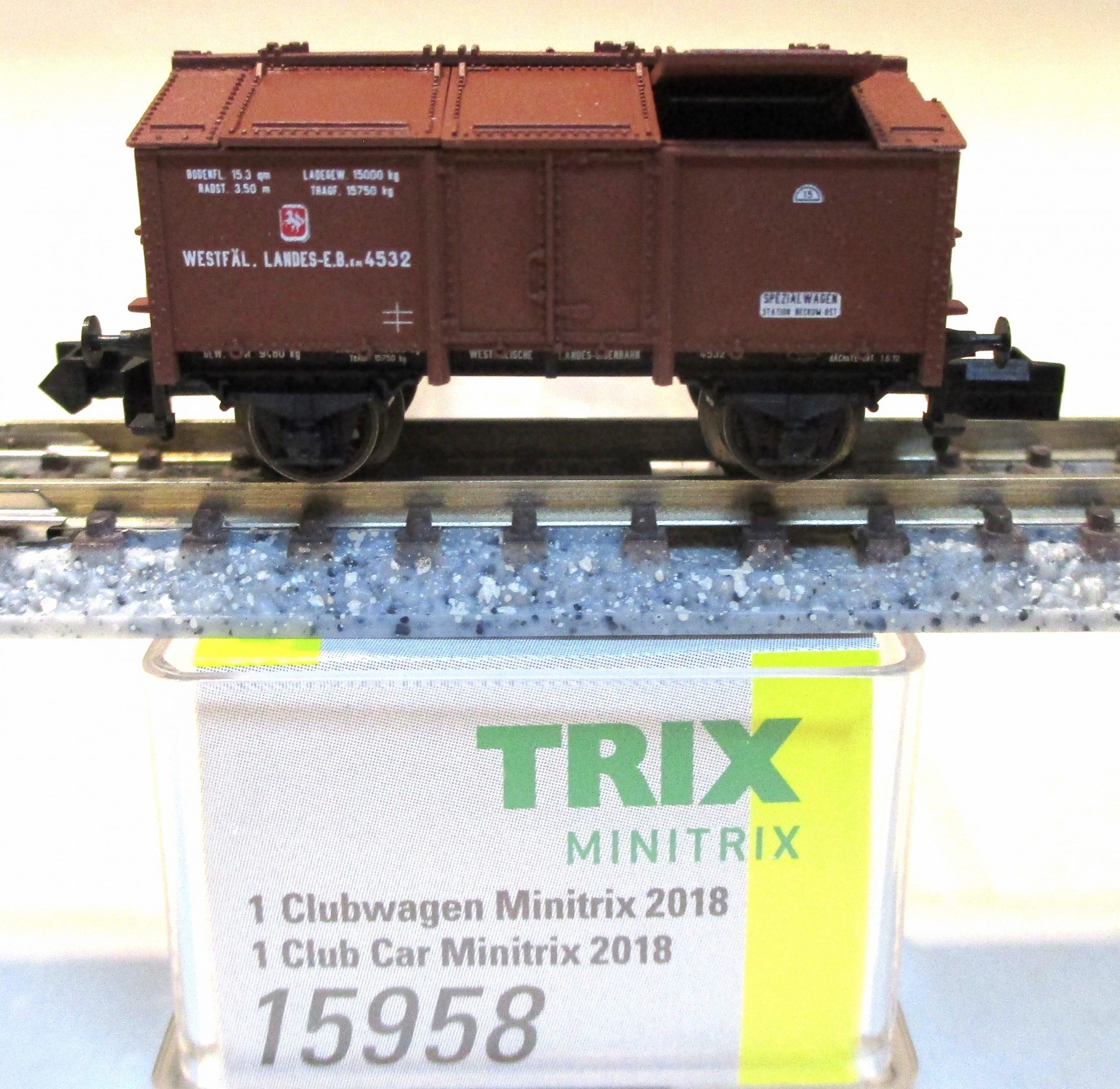 Minitrix 15958 Klappdeckelwagen/2-achs. Km 'Club-JW-2018' braun WLE-1