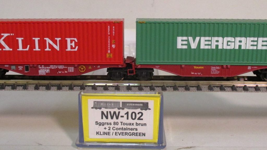 REE NW-102 Containertragwagen/6-achs. 2 x 40ft.Ct 'K-Line' und 'Evergreen'